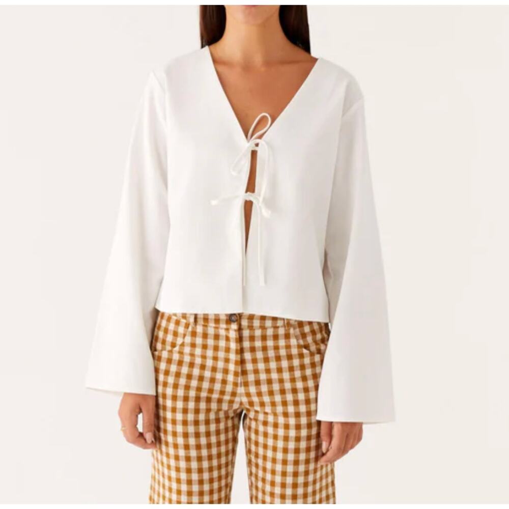 Peppermayo Tie Front Blouse Top Isabelle Size US 0 in White - Picture 4 of 4
